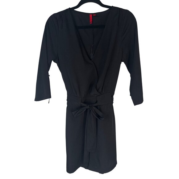 2/$30 5148 Black Small Polyester Mini Romper Waist Sash Front Tie & 3/4 Sleeves - Picture 7 of 16